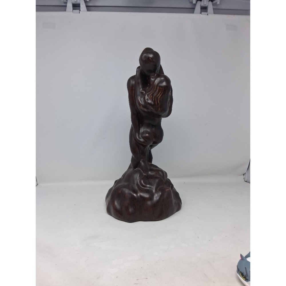 Vintage 1973 Ceramic Romantic Couple Lovers Statue Dark Brown Wood Look Finish